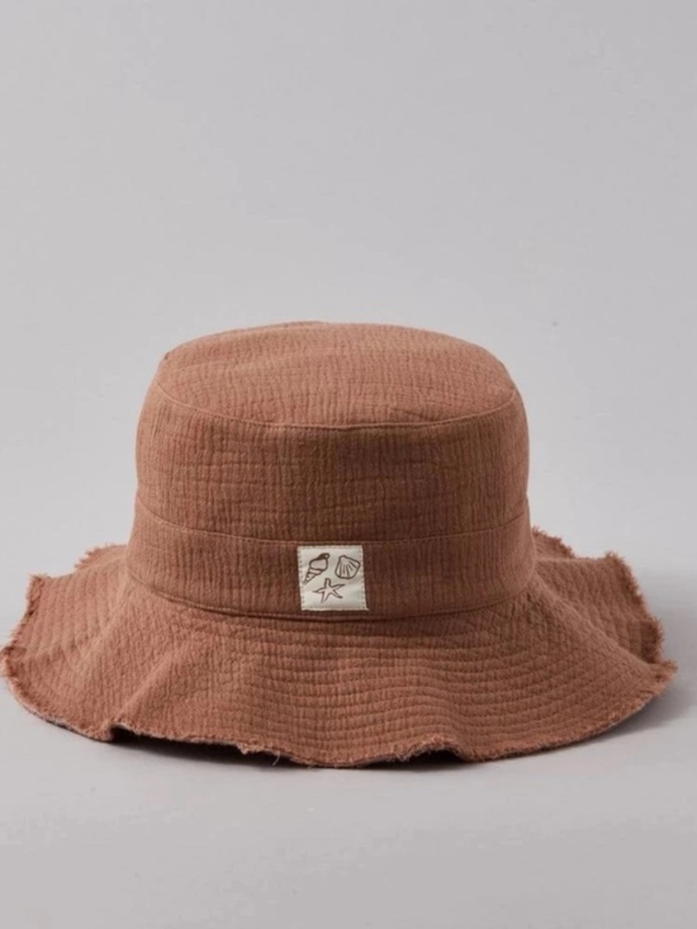 NWT AE Brown Textured Bucket Hat with Seashell Patch